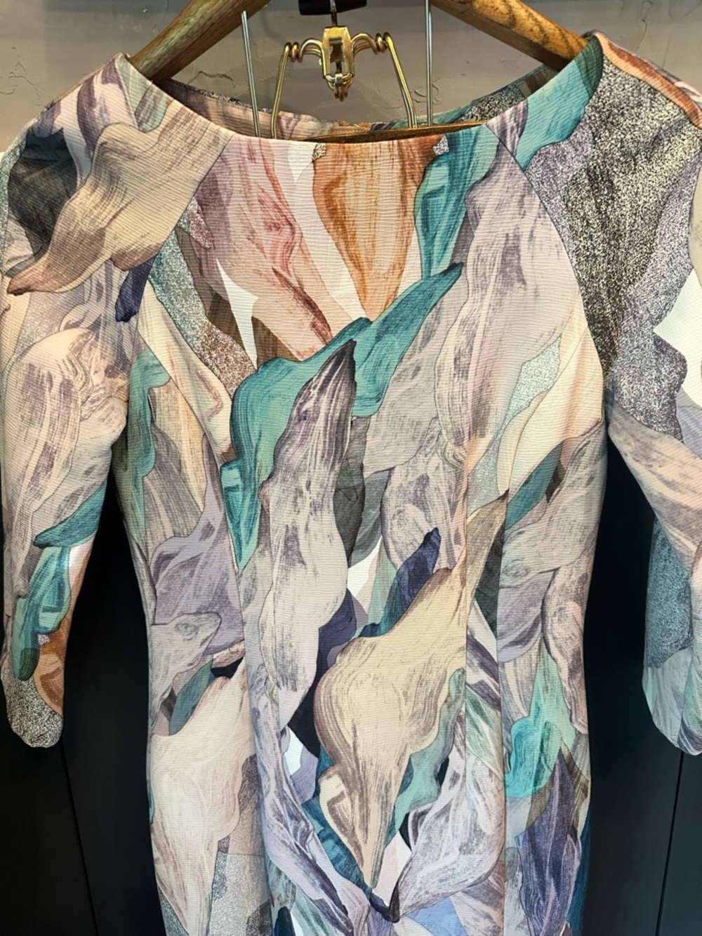 H & M Watercolor Abstract Printed Sheath Midi Dress in Multi-Color size 8 - Picture 4 of 16